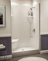 prefab shower stall with bench