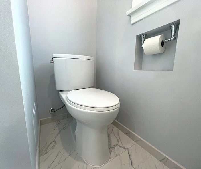 The Toto two piece toilet installed for a bathroom remodel in San Pedro, CA. 