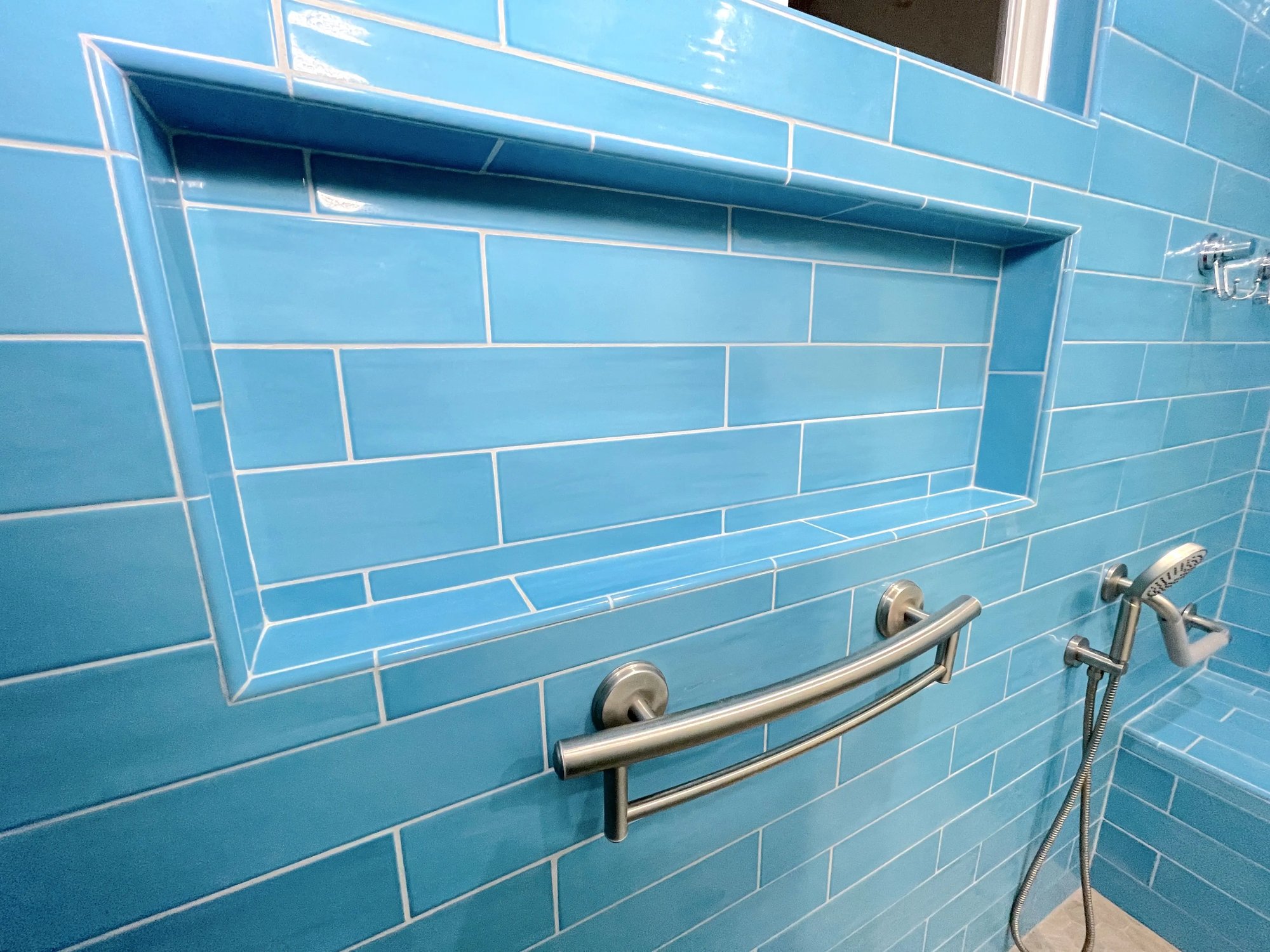 An extra large niche was created for this shower.