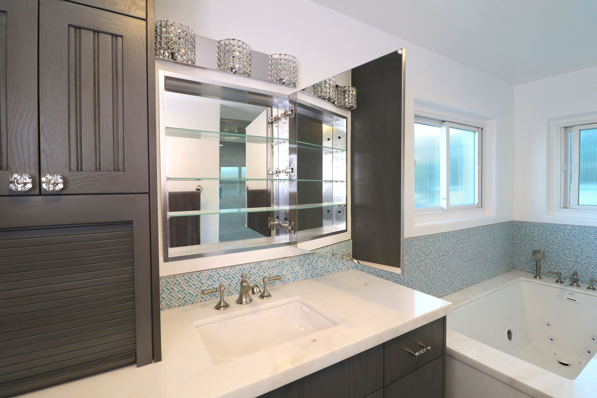 his her storage - Master bath remodel - best remodel near me - torrance - bay cities construction