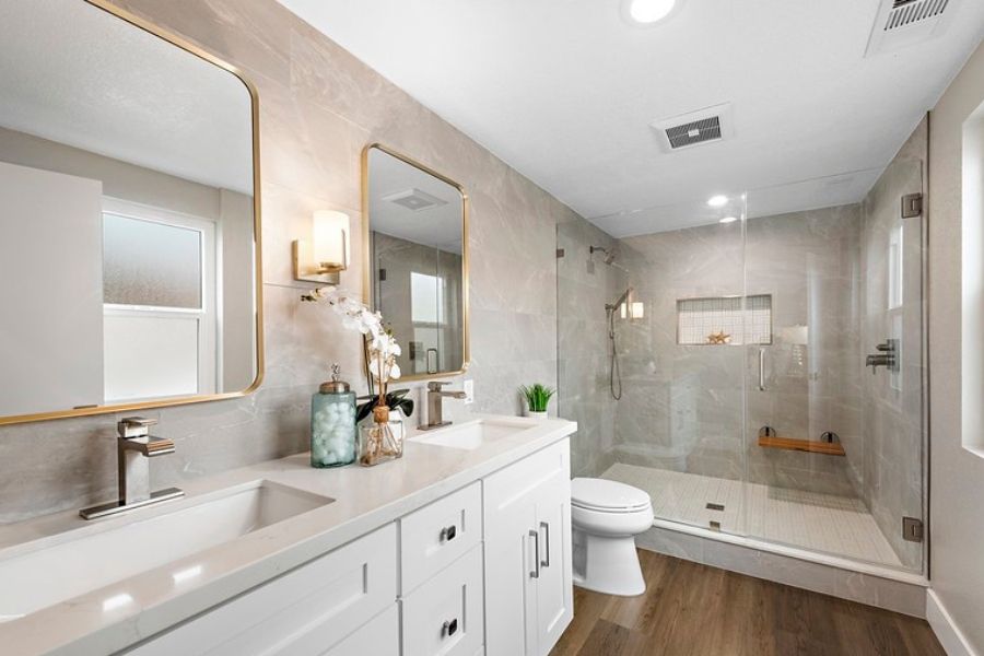 14 - master bathroom - his hers vanity - walk in shower