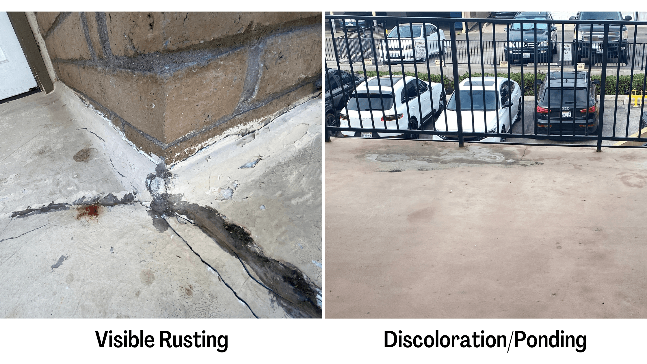 waterproofing services - visible rust and pooling