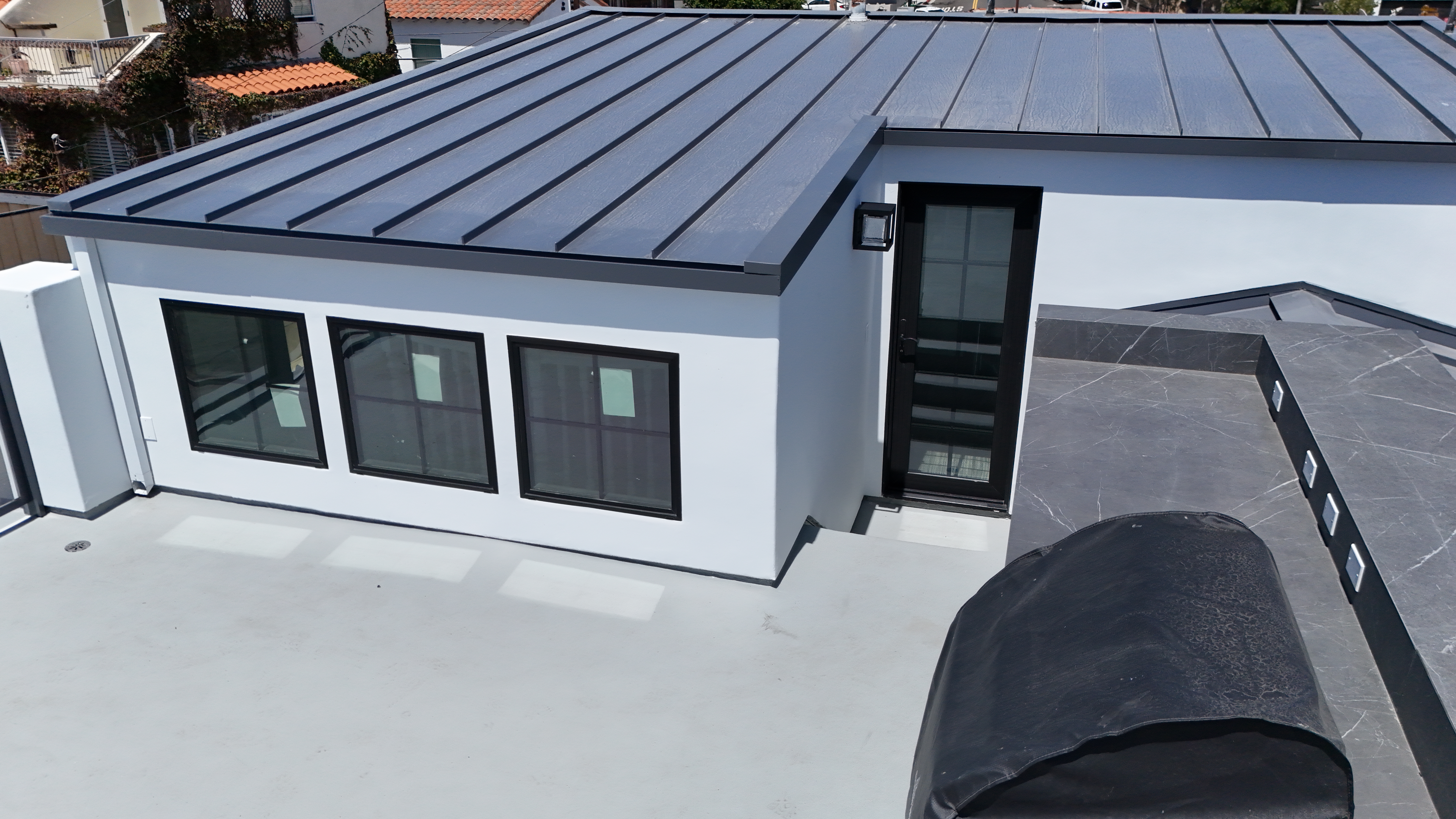 Black vinyl windows on a Southern California home