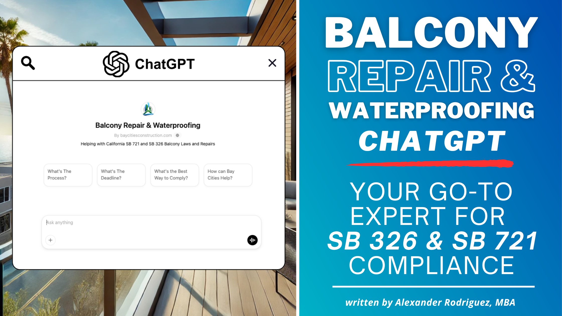 Balcony Repair & Waterproofing ChatGPT: Your Compliance Assistant for SB 326 & SB 721